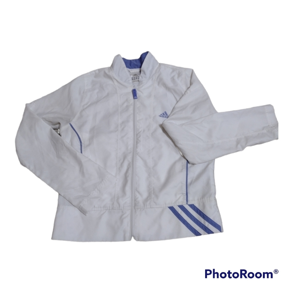 Adidas Retro Women's White Track Jacket Blue 3-Stripe Full Zip Y2K Sporty